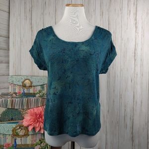 Lucky Brand linen dolman ruched sleeve top a37